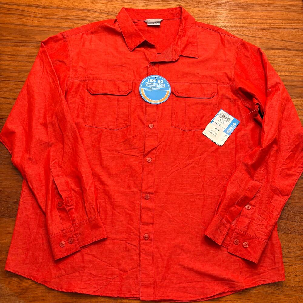 Columbia Omni-Shade Men's Red Long Sleeve Button Down Shirt NWT Size XL
